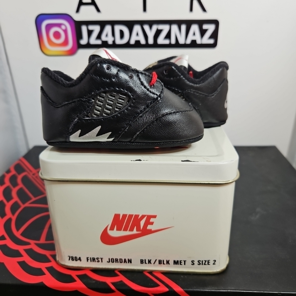 Size 2C- Nike Air Jordan 5 1989 Black-Metallic Silver OG.  New In OG Box 35 Yrs